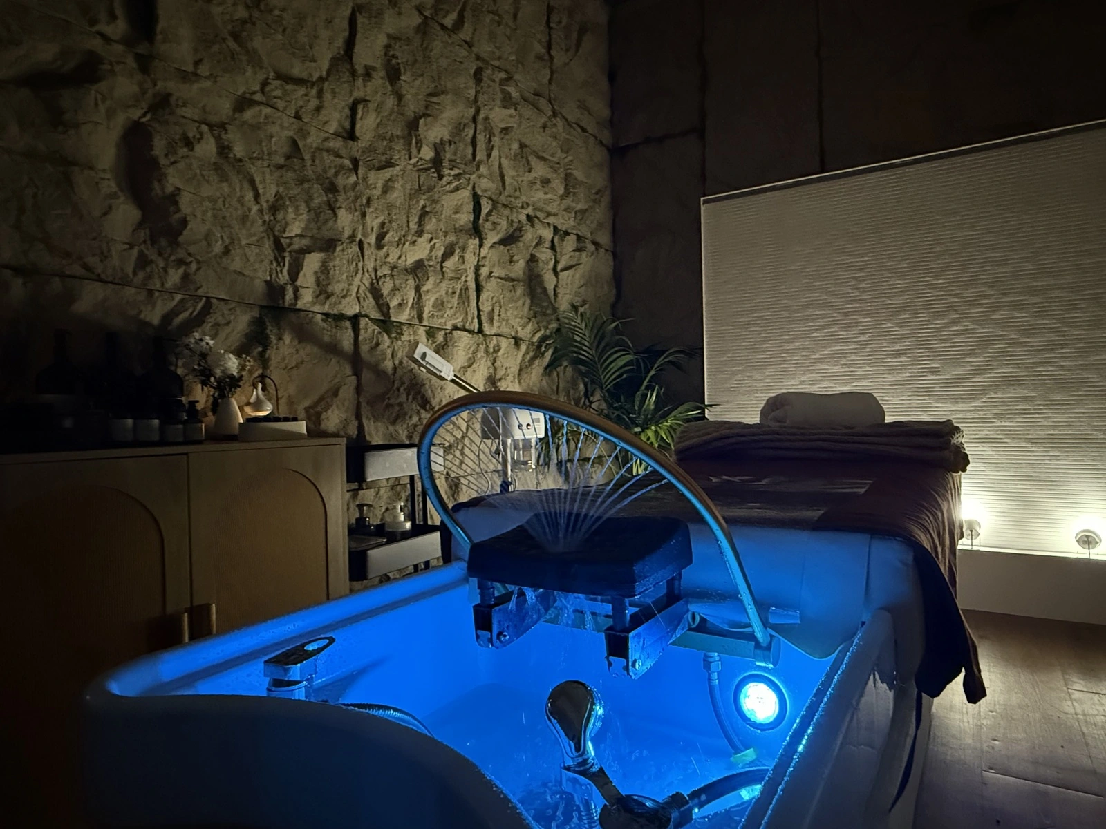 Earthy and tranquil massage room at ikigai Head Spa and Wellness